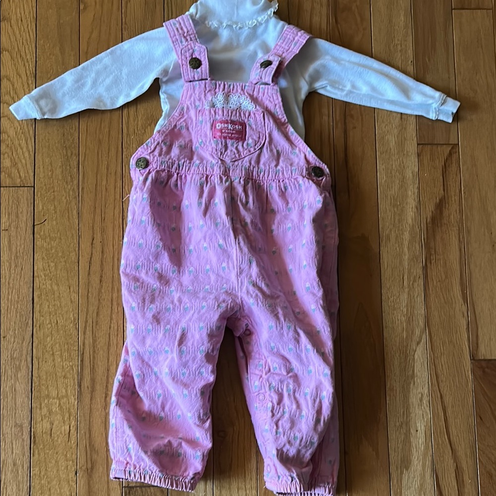 Vintage OshKosh B'gosh Pink Floral Overalls with Lace Bib
